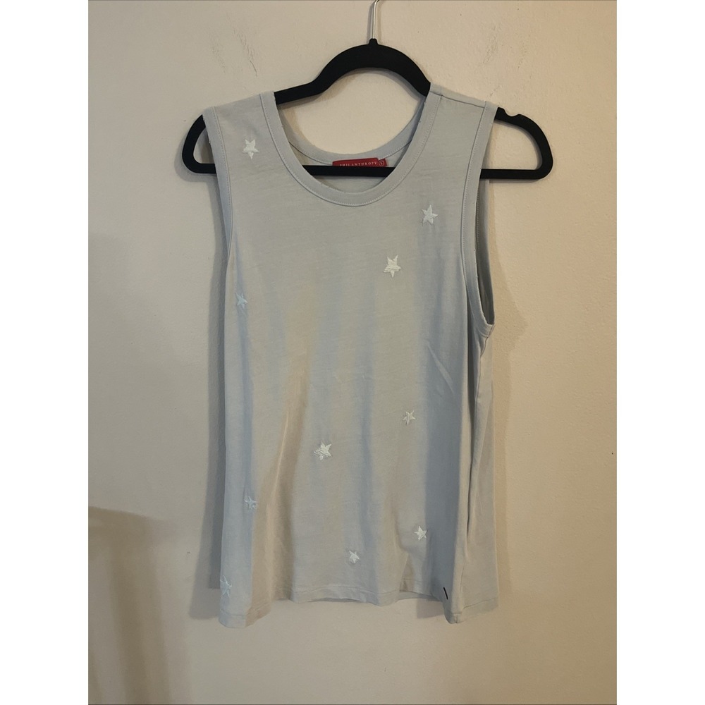 PHILANTHROPY LIGHT BLUE EMBROIDERED STAR TANK TOP SIZE SMALL COTTON